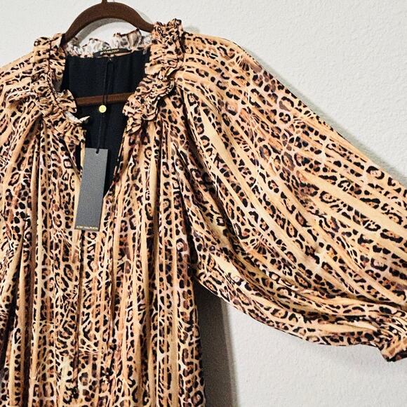 NEW Kobi Halperin Whistler Animal-Printed Midi Dress Tiered Ruffle Lined Size Lg - Picture 7 of 12